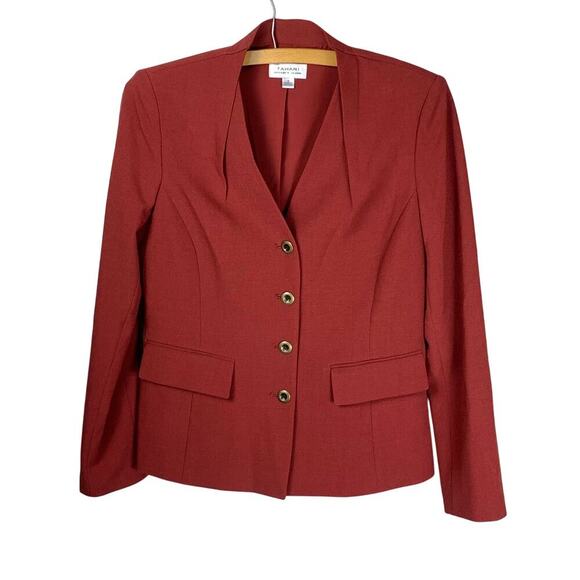 Tahari Brick Red Tailored Single Breasted Corpcore Power Blazer - Size 4 - Picture 1 of 8